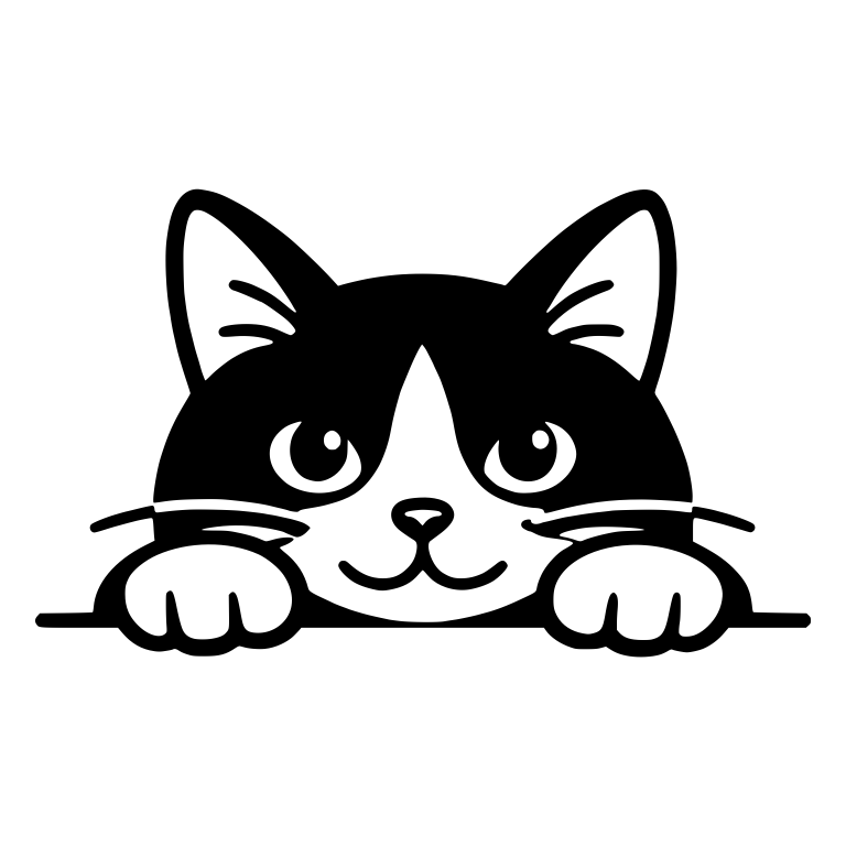 Smiling Tuxedo Cat Peeking Over Ledge With Paws — free animal SVG cut file
