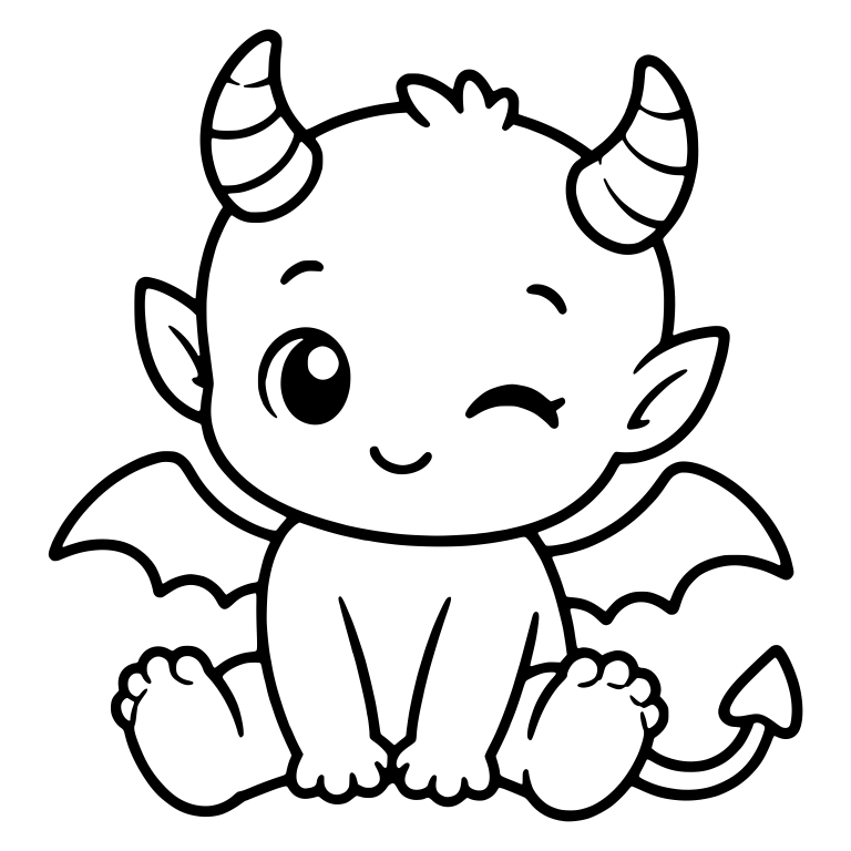 Sitting Baby Devil Winking With Striped Horns — free fantasy-creature SVG cut file