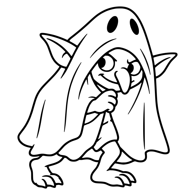 Sneaky Goblin Tiptoeing Under a Ghost Sheet — free fantasy-creature SVG cut file