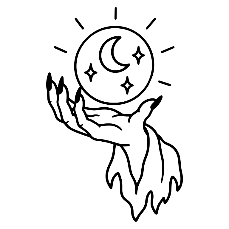 Ghostly Hand Holding Glowing Moon and Stars Orb — free space SVG cut file