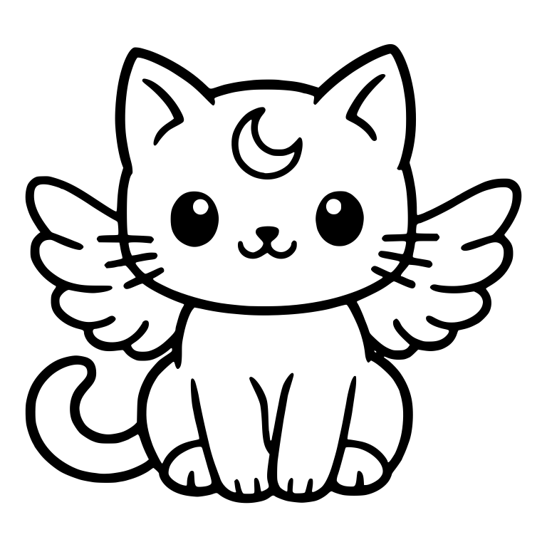 Winged Cat With Crescent Moon Mark and Triple Whiskers — free animal SVG cut file
