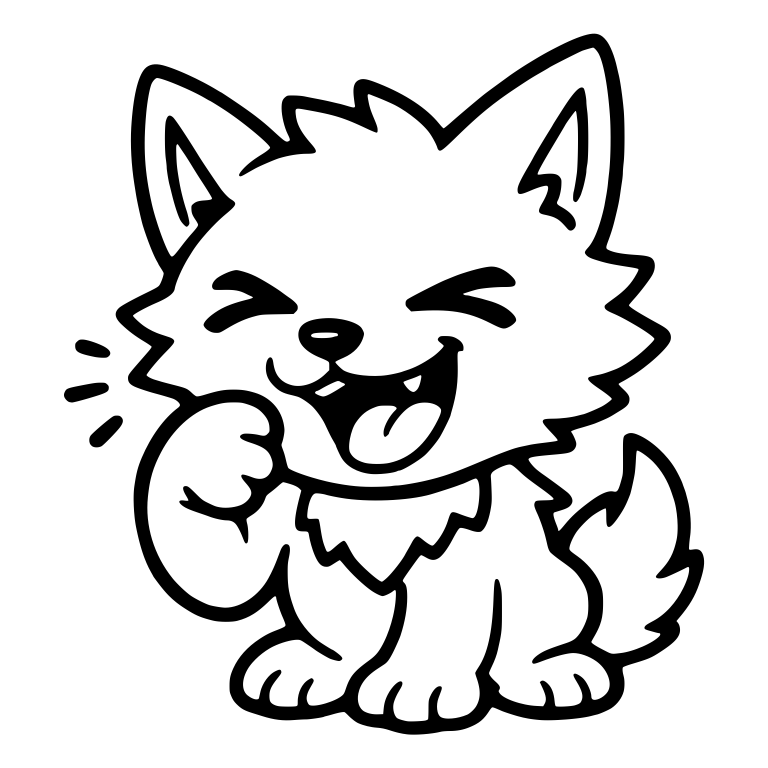 Laughing Wolf Pup With Paw at Chin and Giggle Lines — free animal SVG cut file