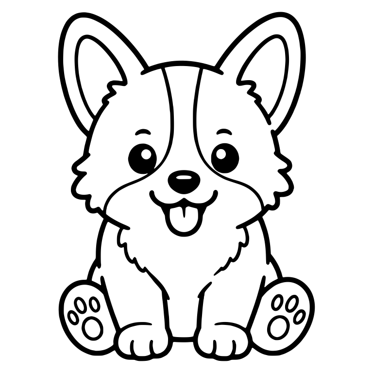 Sitting Corgi Puppy With Eyebrow Dashes and Paw Pad Soles — free animal SVG cut file