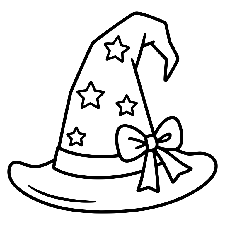 Starry Witch Hat with Ribbon Bow and Bent Tip — free objects SVG cut file