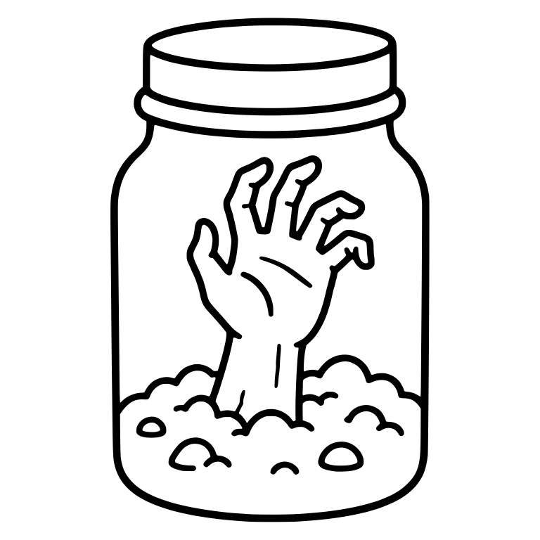 Zombie Hand Rising from Dirt in Glass Jar — free objects SVG cut file