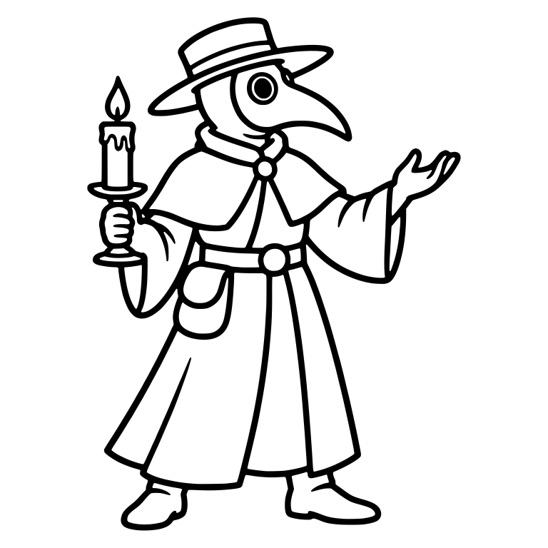 Plague Doctor with Candlestick and Open Palm — free characters SVG cut file