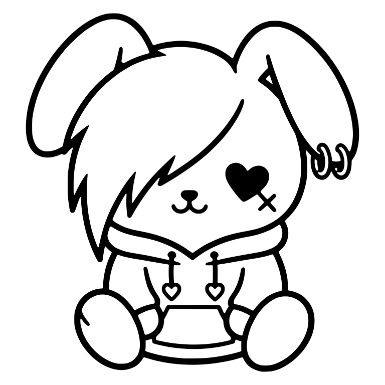 Emo Bunny In Hoodie With Ear Hoops And Heart Eye Patch — free animal SVG cut file