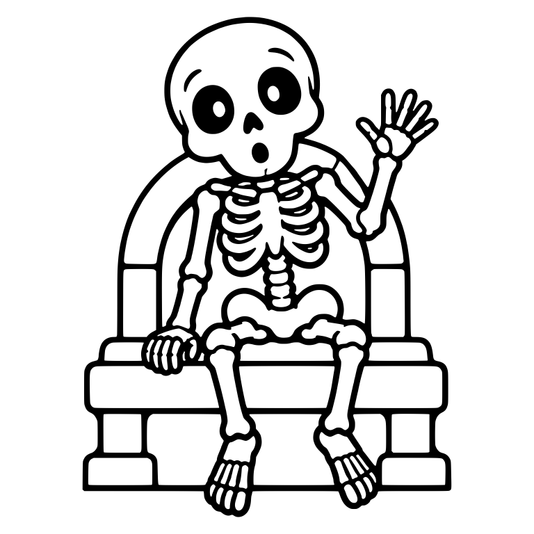 Surprised Skeleton Waving on a Stone Bench — free skeleton SVG cut file