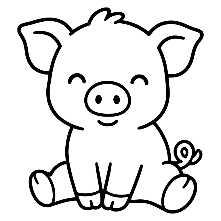 Sitting Smiling Piglet with Closed Happy Eyes — free animal SVG cut file