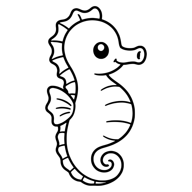 Pot-Bellied Kawaii Seahorse with Ribbed Back Frill and Tail — free animal SVG cut file