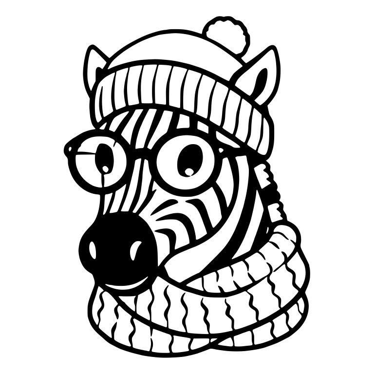 Zebra in Pom-Pom Beanie and Chunky Knit Scarf — free animal SVG cut file