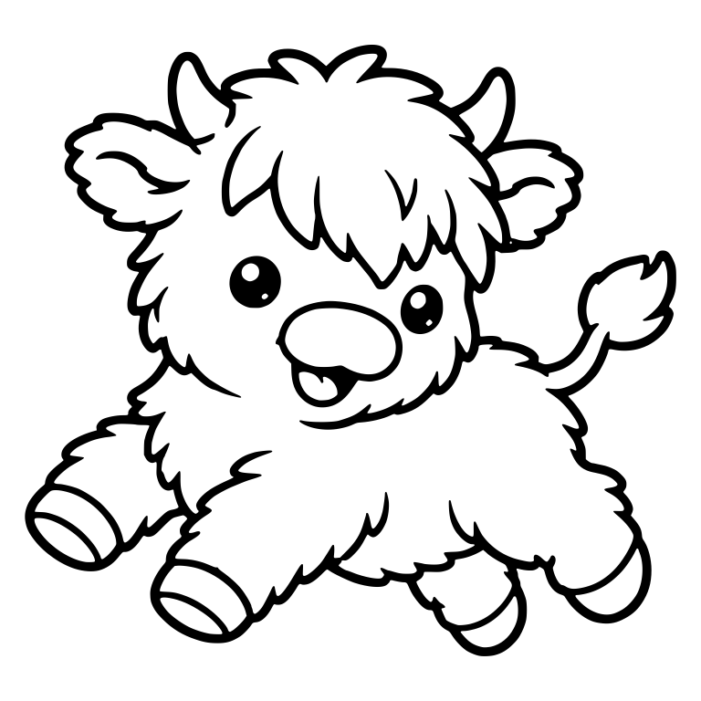 Leaping Highland Calf With Tail Up and Happy Grin — free animal SVG cut file