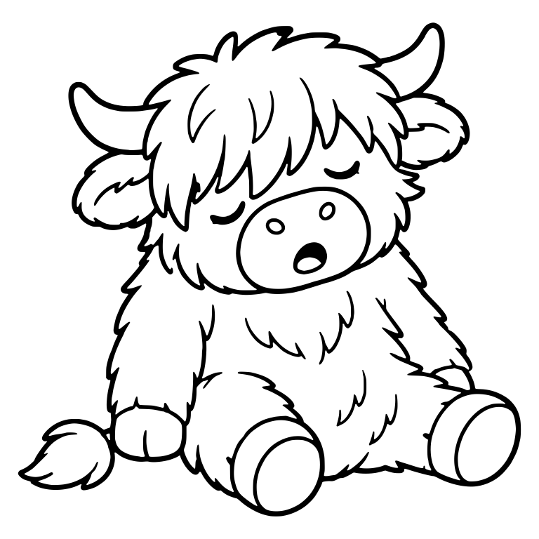 Snoring Highland Calf Slouching With Tail Tuft — free animal SVG cut file