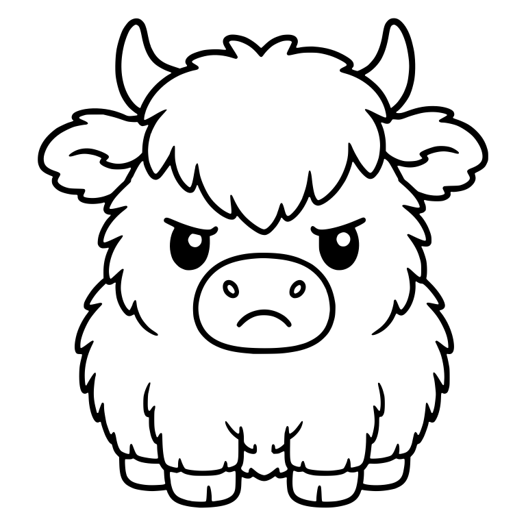 Angry Fluffy Highland Cow Front View — free animal SVG cut file