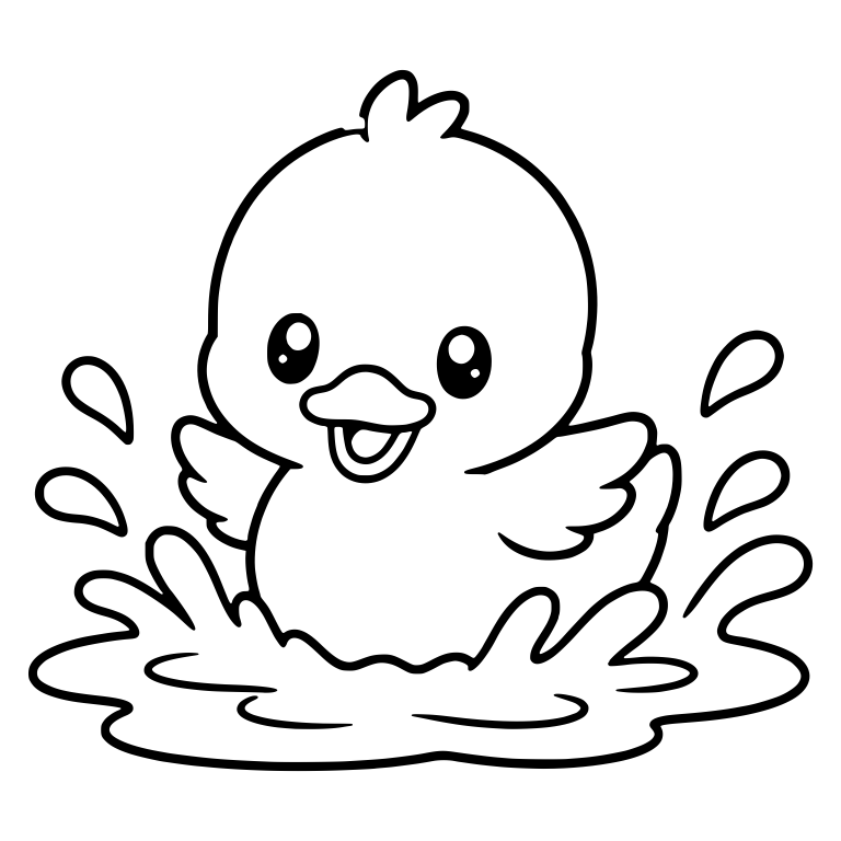 Duckling Sitting in Puddle With Water Droplets — free animal SVG cut file