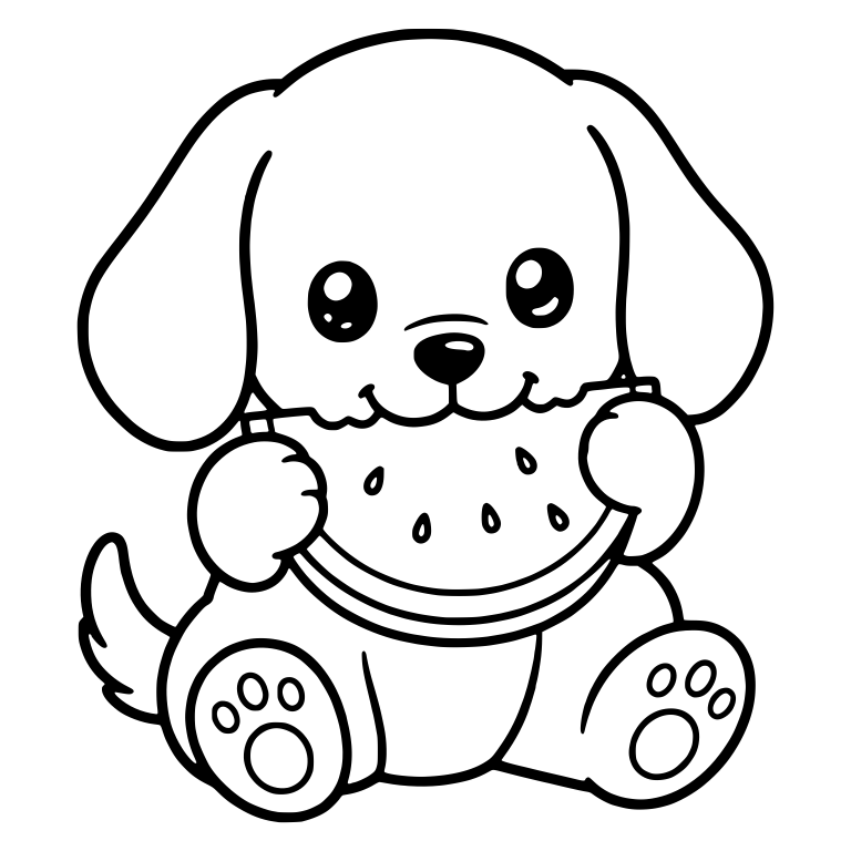 Sitting Puppy Munching Watermelon Slice — free animal SVG cut file