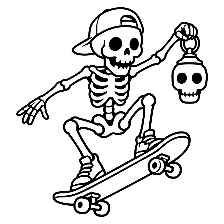 Cap Skeleton Skater Raising Skull Lantern in the Air — free skeleton SVG cut file