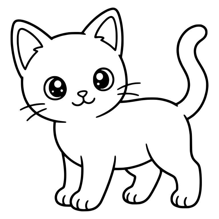 Standing Kitten with Tall S-Curve Tail — free animal SVG cut file