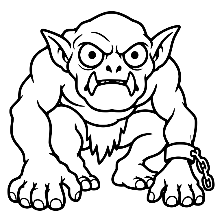 Big-Eyed Fanged Goblin Crouching With Wrist Chain — free fantasy-creature SVG cut file