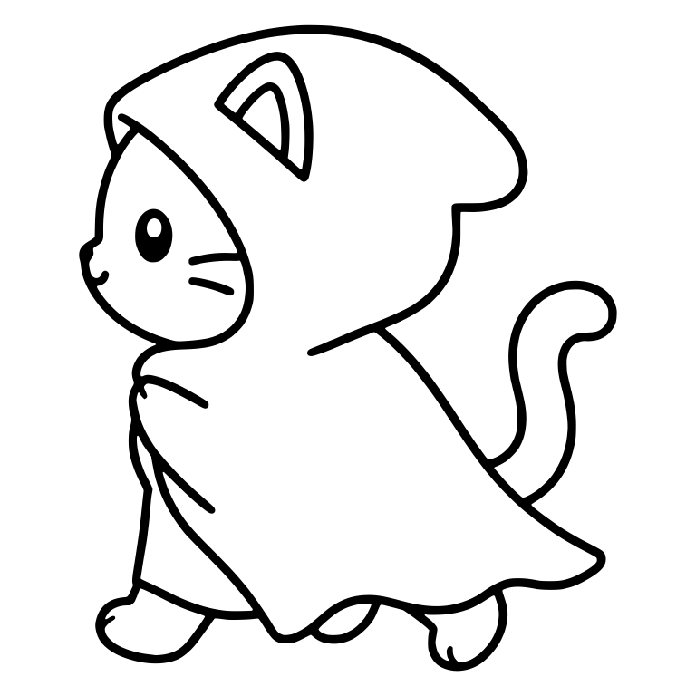 Kawaii Cat in a Hooded Cloak Walking in Side View — free animal SVG cut file