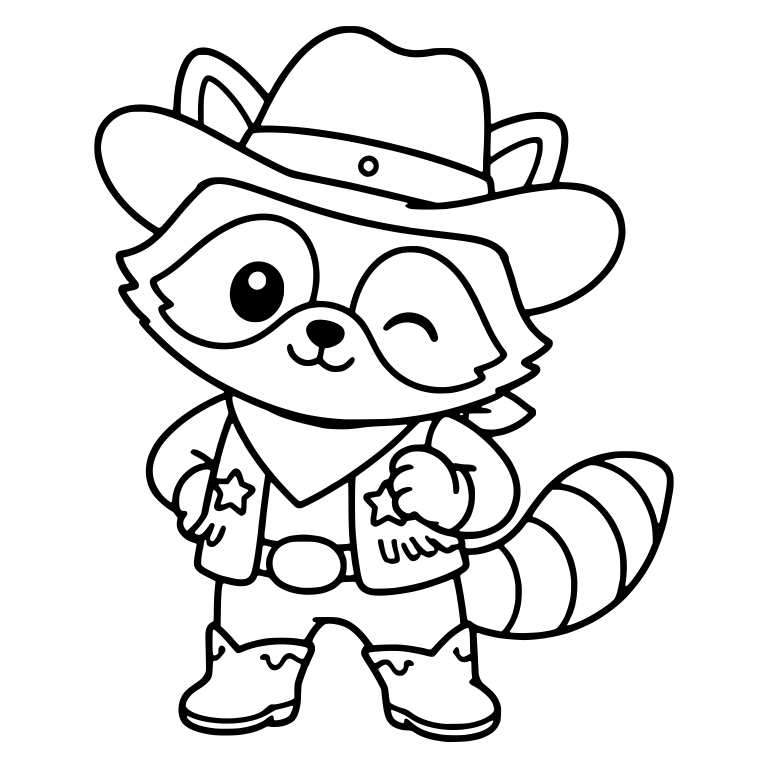 Winking Cowboy Raccoon in Star Vest and Boots — free animal SVG cut file