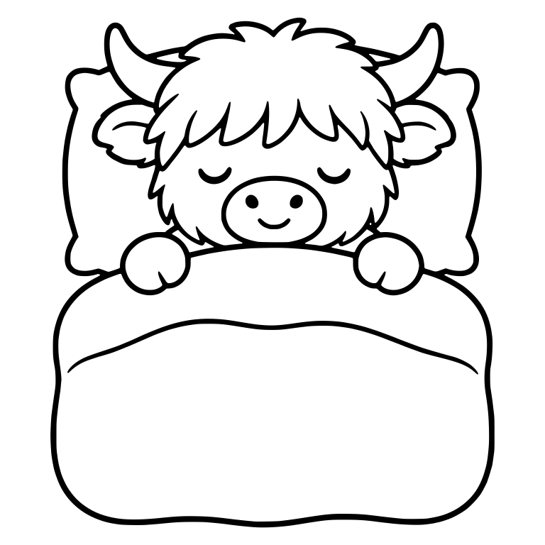 Smiling Highland Cow In Bed Under Large Blanket — free animal SVG cut file