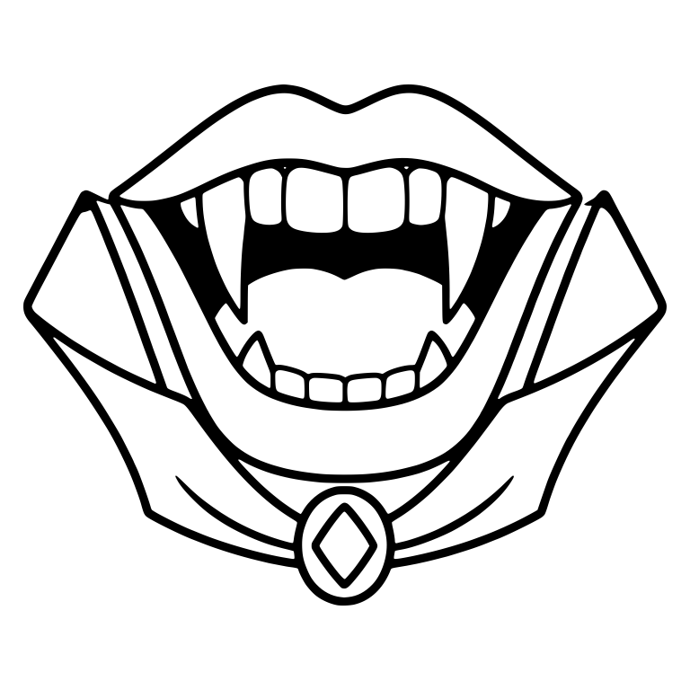 Vampire Mouth With Pointed Collar and Oval Gem Brooch — free fantasy-creature SVG cut file