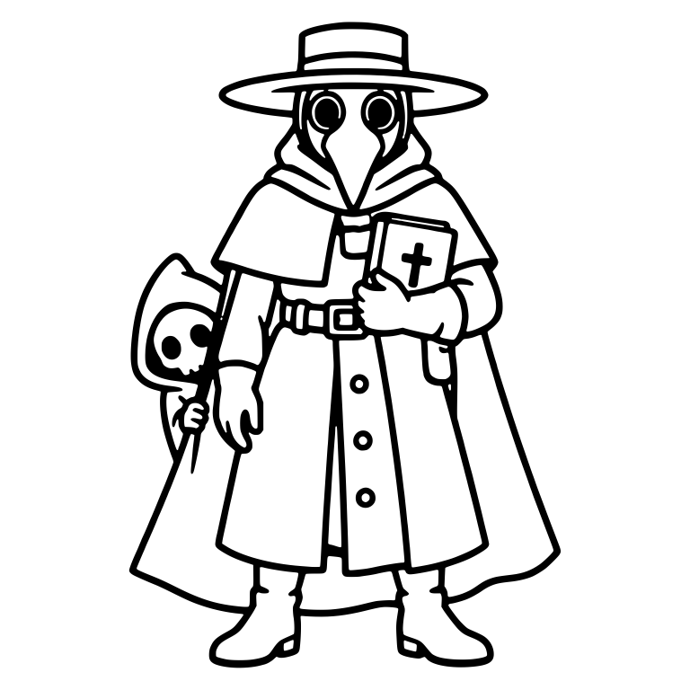 Plague Doctor With Cross Book and Small Hooded Reaper — free characters SVG cut file