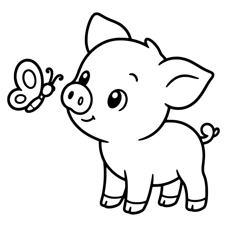 Standing Piglet Sniffing a Butterfly — free animal SVG cut file