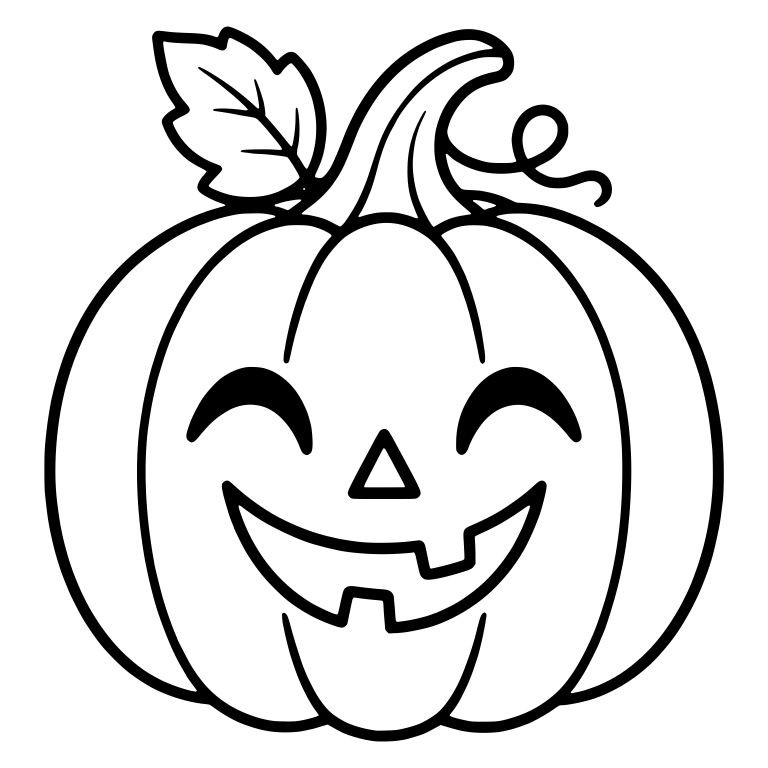 Jack-O'-Lantern With Crescent Eyes and Leaf at Left — free holiday SVG cut file