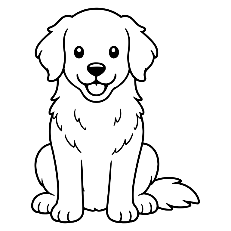 Sitting Golden Retriever Puppy with Bushy Tail Right — free animal SVG cut file