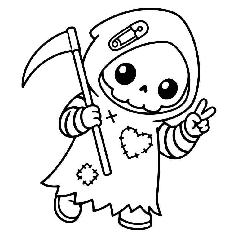 Punk Kawaii Grim Reaper With Heart Patch and Peace Sign — free characters SVG cut file