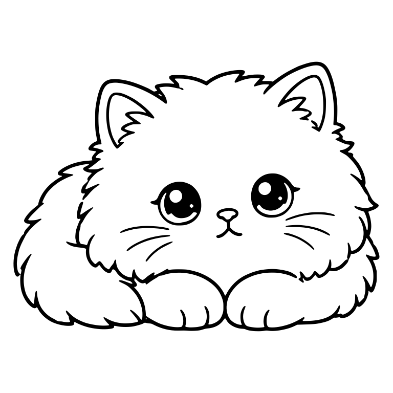 Fluffy Persian Kitten Lying Down With Paws Forward — free animal SVG cut file