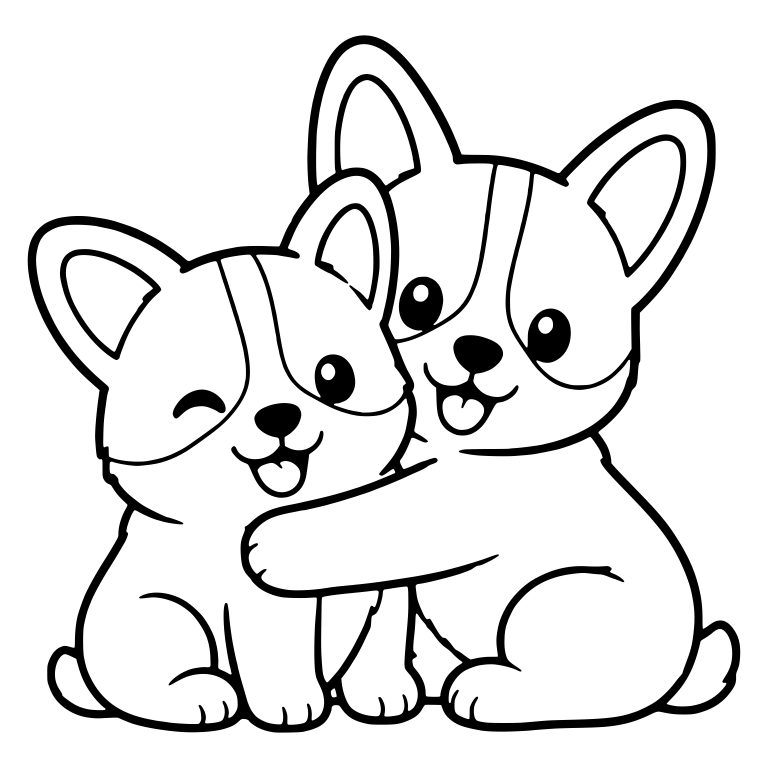 Two Corgi Puppies Hugging With One Winking — free animal SVG cut file