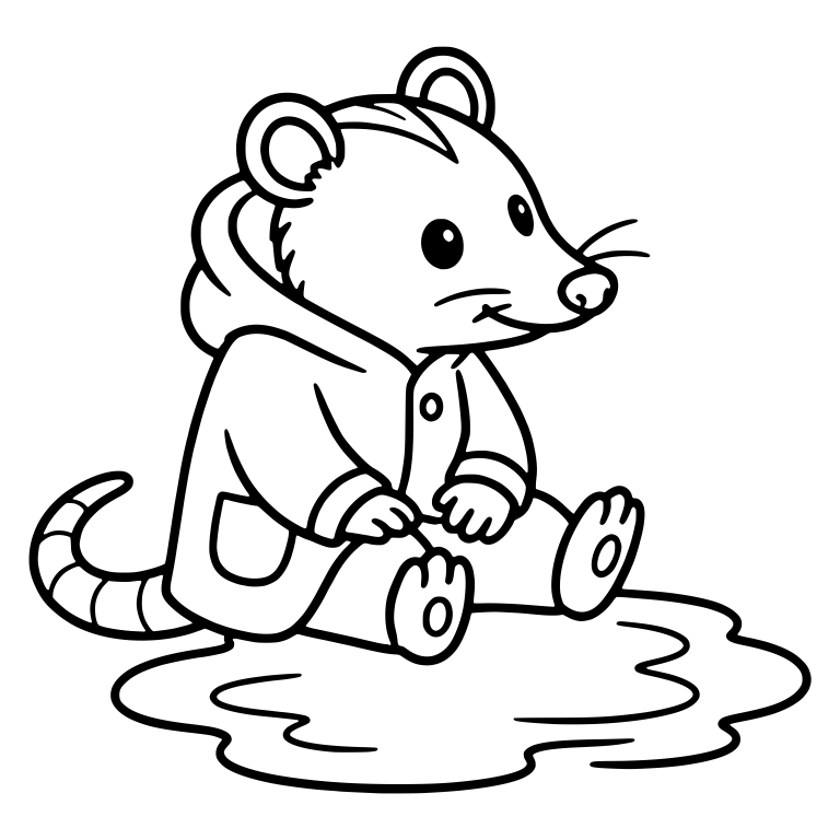 Opossum in Hooded Raincoat Sitting in a Puddle — free animal SVG cut file