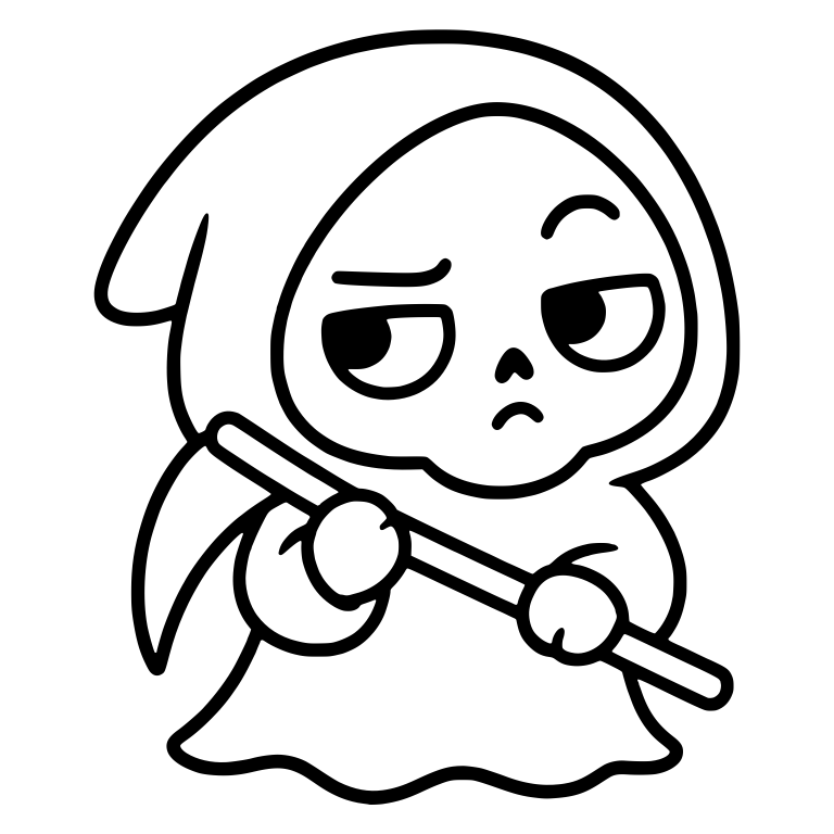 Skeptical Reaper Holding Scythe Across Body — free characters SVG cut file