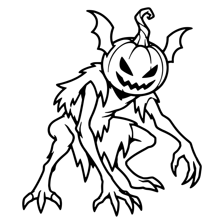 Crouching Pumpkin-Head With Bat Wings and Claws — free fantasy-creature SVG cut file