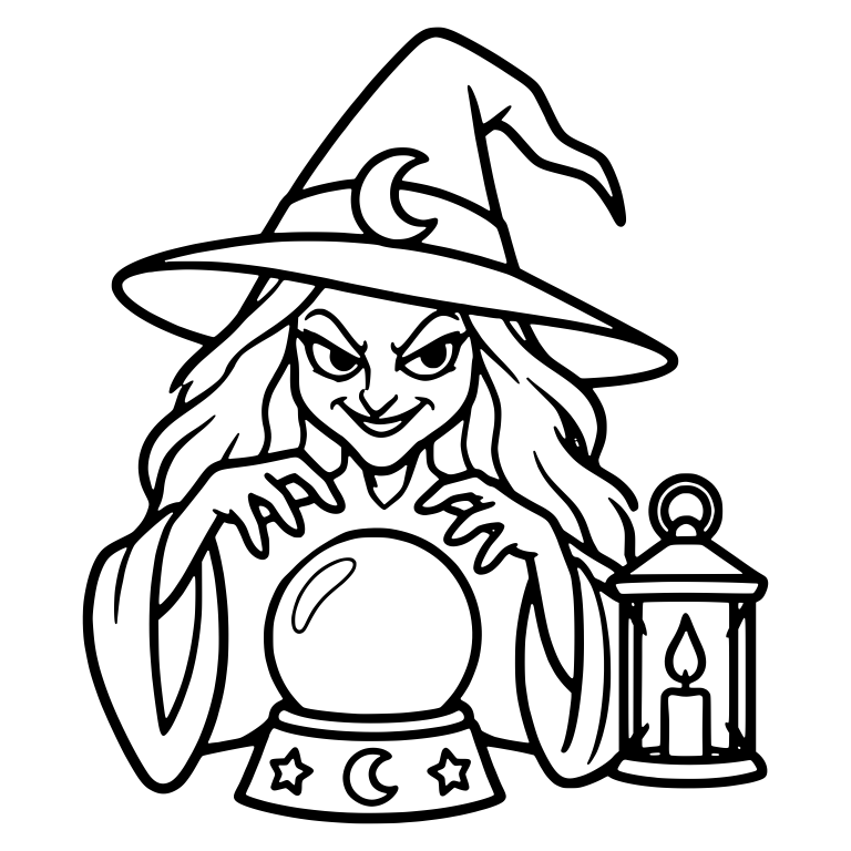 Grinning Witch with Moon Hat and Crystal Ball — free characters SVG cut file