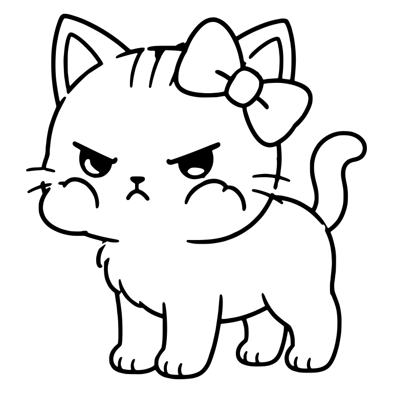 Irritated Kitten With Puffed Cheeks And Head Bow — free animal SVG cut file