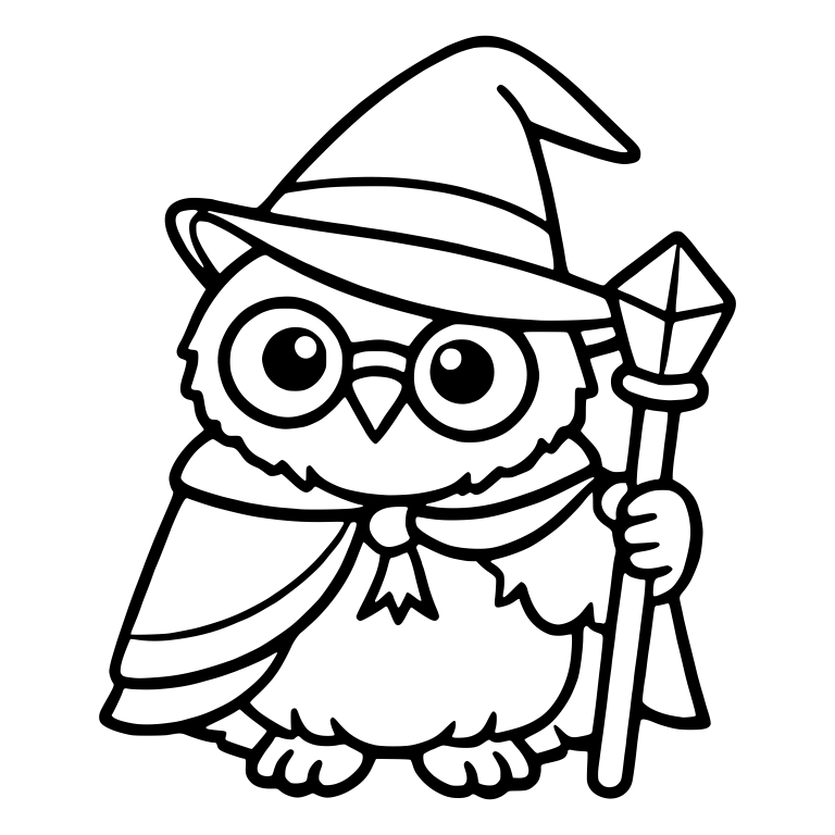Owl Wizard with Glasses Holding Crystal Staff — free animal SVG cut file