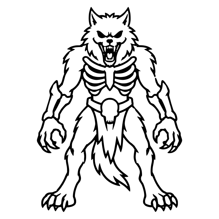 Skeletal Werewolf with Exposed Ribcage and Skull Belt — free fantasy-creature SVG cut file