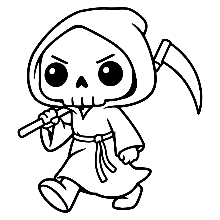 Marching Chibi Grim Reaper with Scythe Over One Shoulder — free characters SVG cut file