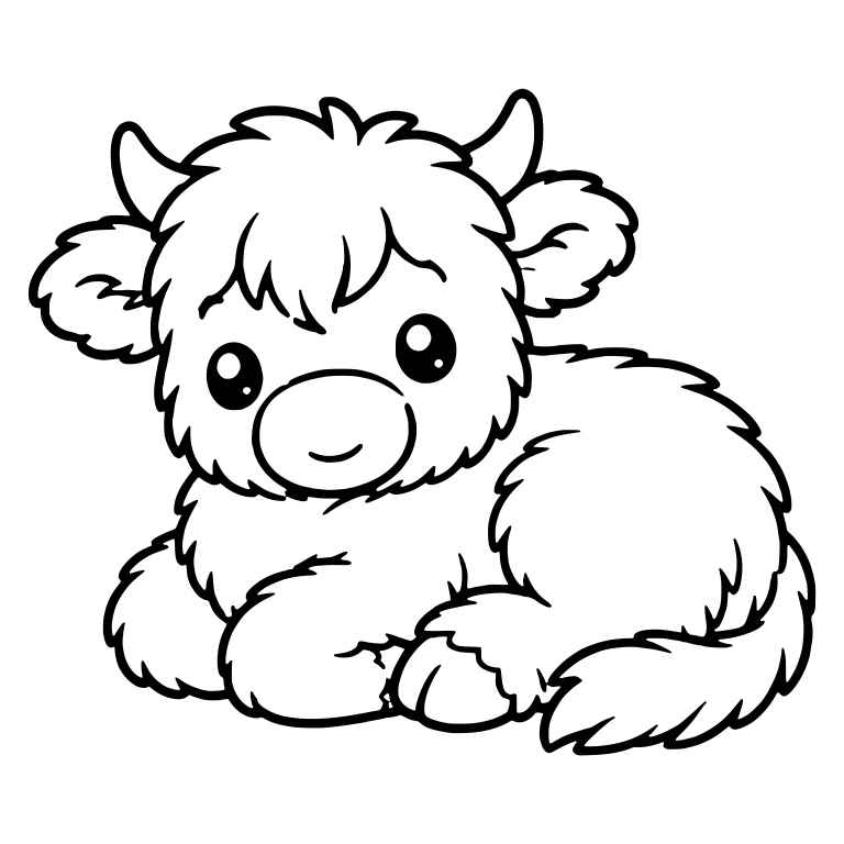Resting Highland Calf Curled Up with Tail Tucked — free animal SVG cut file