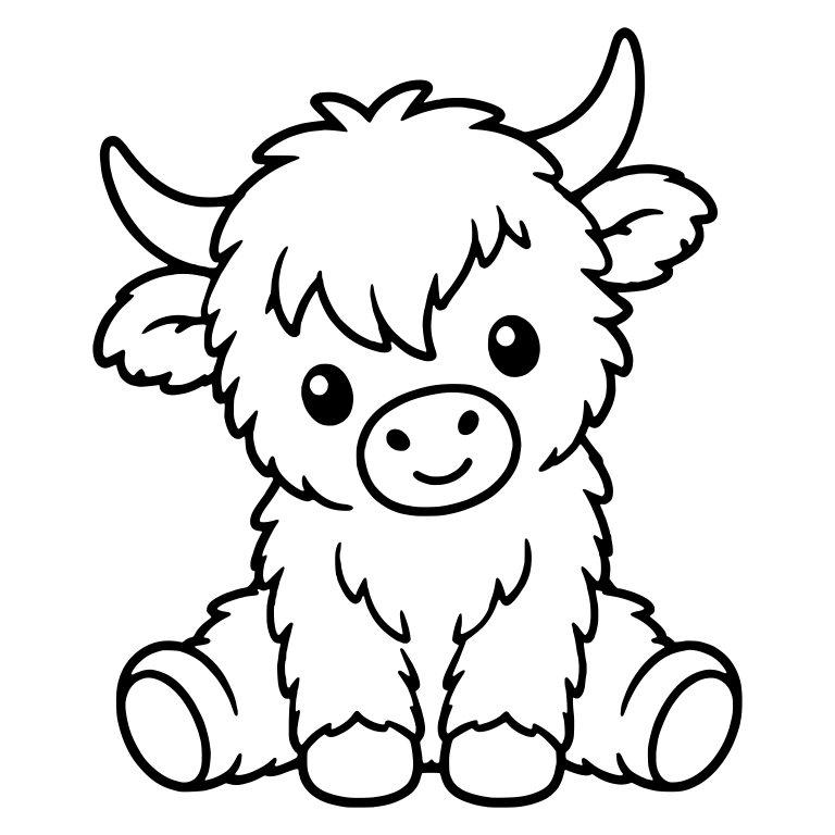 Smiling Highland Calf Sitting With Hooves Splayed Out — free animal SVG cut file