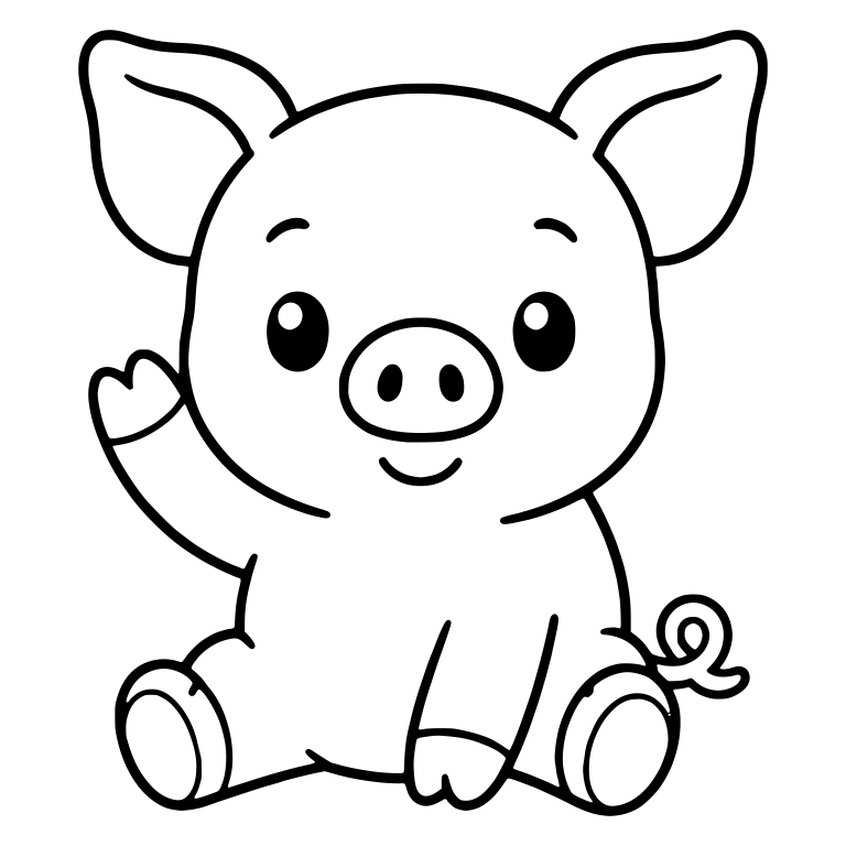 Sitting Pig Waving With Gentle Smile — free animal SVG cut file