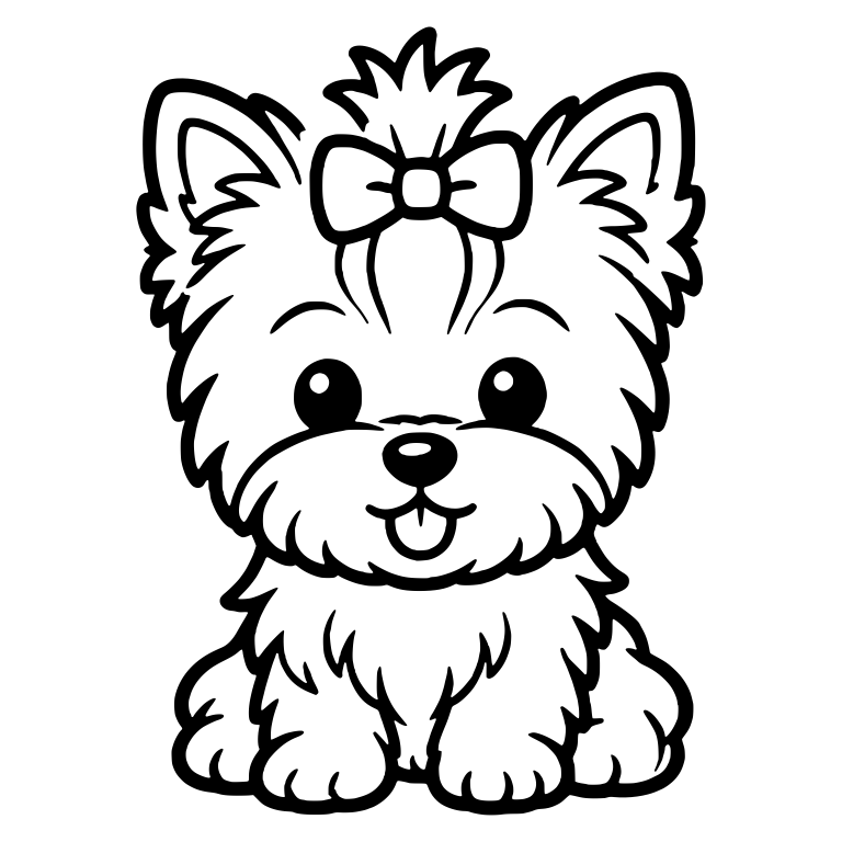 Chubby Yorkie Puppy With Bow and Tongue Out — free animal SVG cut file