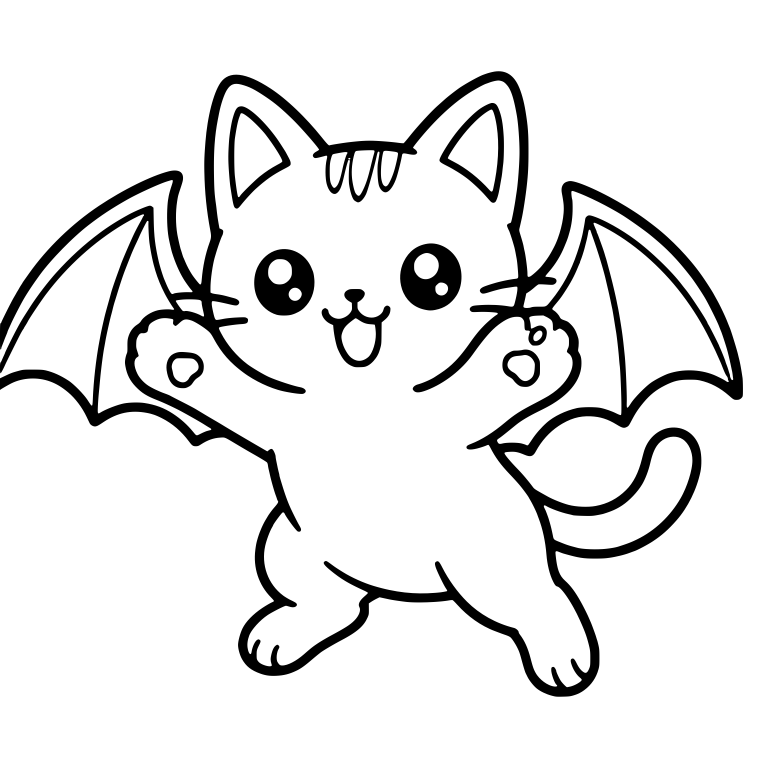 Happy Kawaii Cat With Bat Wings and Raised Paws — free animal SVG cut file