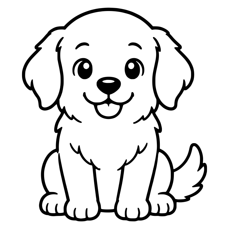 Golden Retriever Puppy Sitting With Brows And Curled Tail — free animal SVG cut file