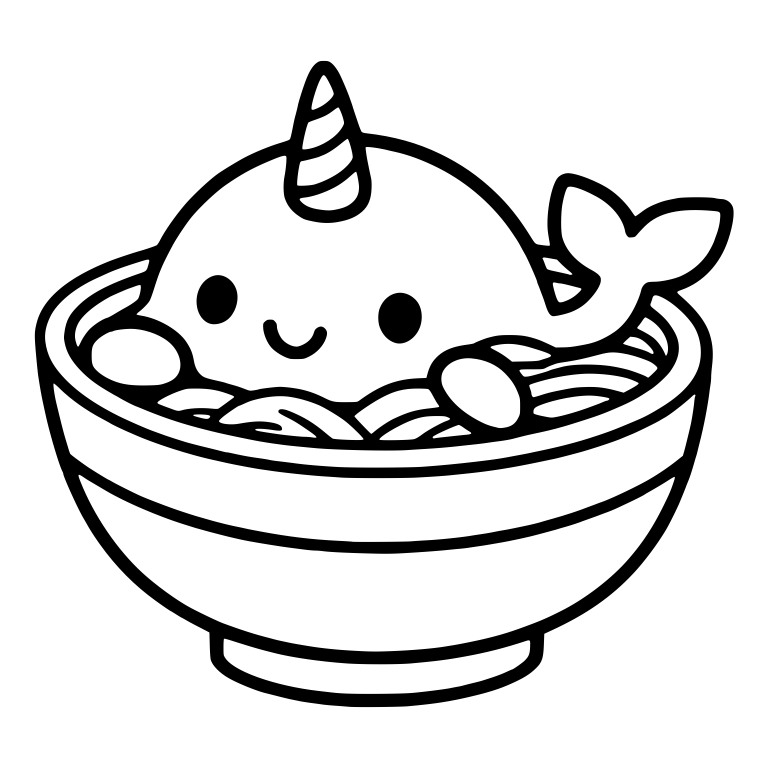 Cute Narwhal Swimming In Ramen Bowl With Striped Horn — free animal SVG cut file