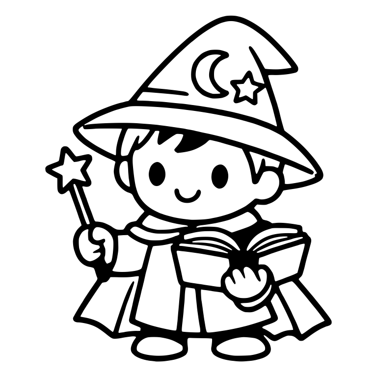 Young Wizard With Moon and Star Hat and Spellbook — free characters SVG cut file